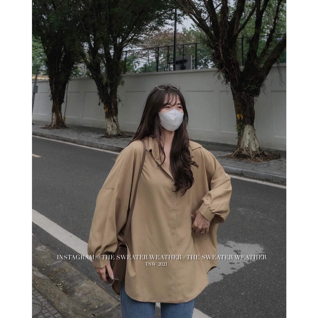 [Mã FAMARAL1 giảm 10K đơn 50K] (Ảnh thật) Áo sơ mi trơn voan trượt tay bồng oversize the.sweaterweather TSW