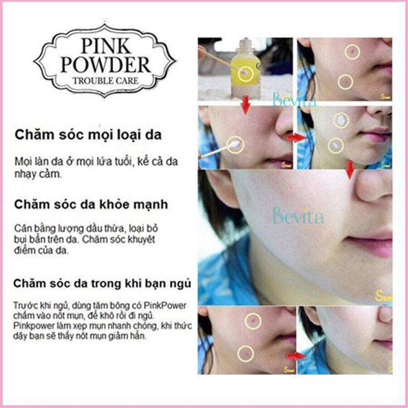 Tinh dầu chấm mụn Grinif Pink Powder 40g, tinh dầu giảm mụn bọc mụn mủ - Bevita