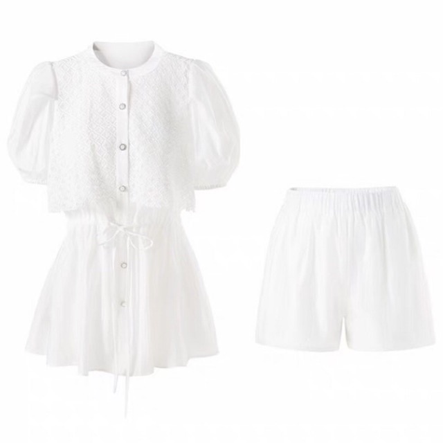 Set áo váy + quần Trắng