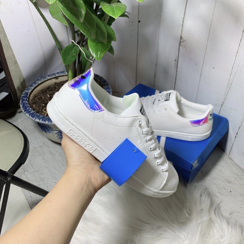 Giày Stan Smith nam nữ trắng gót bạc hologram loại đẹp chuẩn