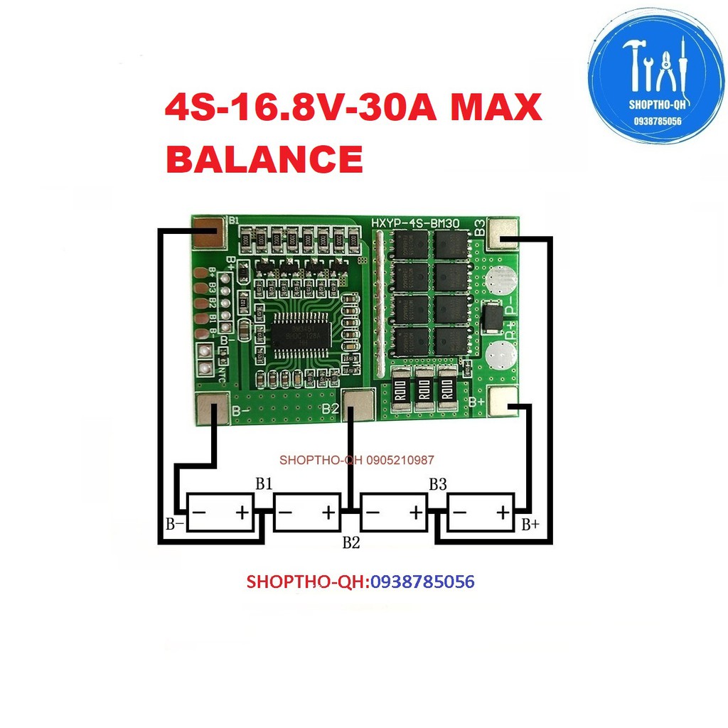 Mạch 4S-30A-Max,sạc cân bằng và bảo vệ pin lipo, lithium18650.