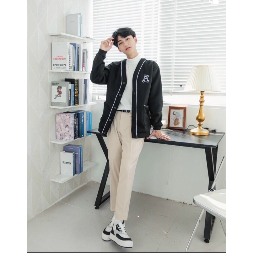 Áo Khoác Cardigan Nam Nữ Chất Vải Cao Cấp Thêu Gấu Nổi thiết kế độc lạ 1 hàng nút chất lừ