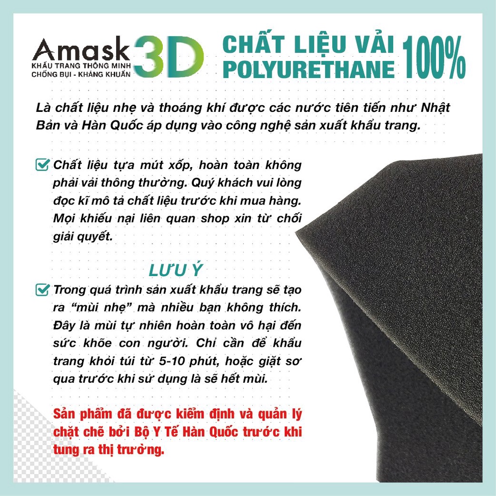 Combo 4 Màu_Khẩu Trang Vải Su Bọt Biển 3D AMask Hàn Quốc Chống Bụi Mịn, Không Đau Tai, Không Mờ Kính, Tái Sử Dụng