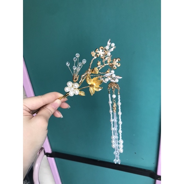 châm phượng cài tóc cô dâu. châm cài mặc áo dài