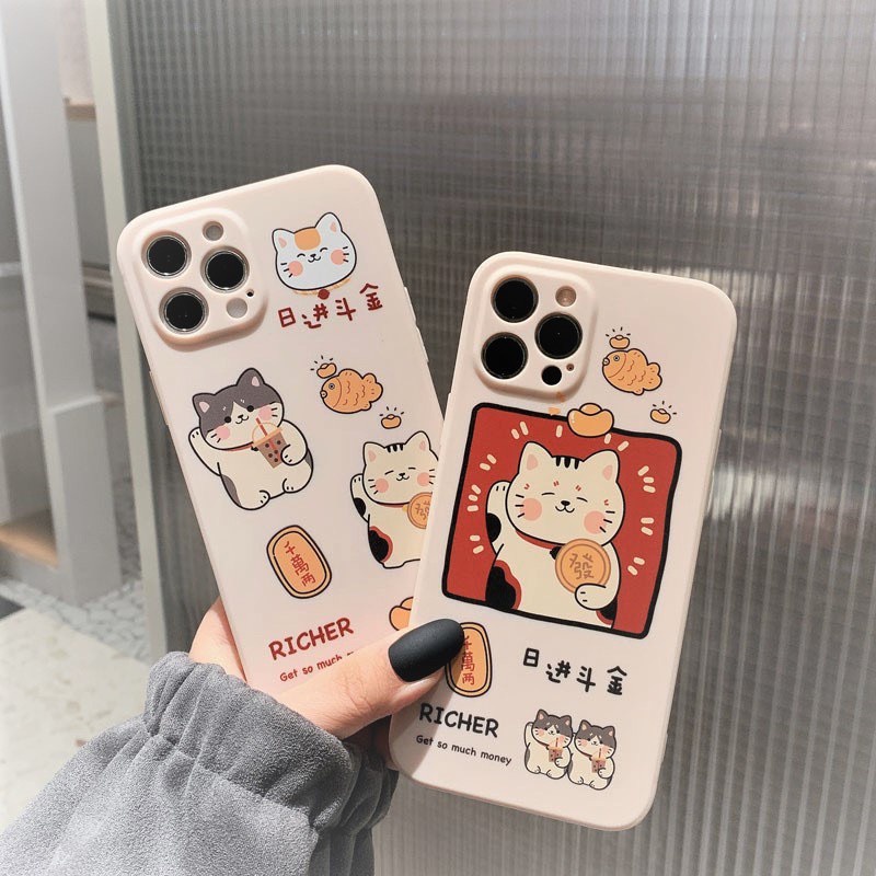Ốp lưng cạnh vuông BVC mèo thần tài 5/5s/6/6plus/6s/6splus/7/7plus/8/8plus/x/xr/xs/11/12/pro/max/plus/13/13Promax