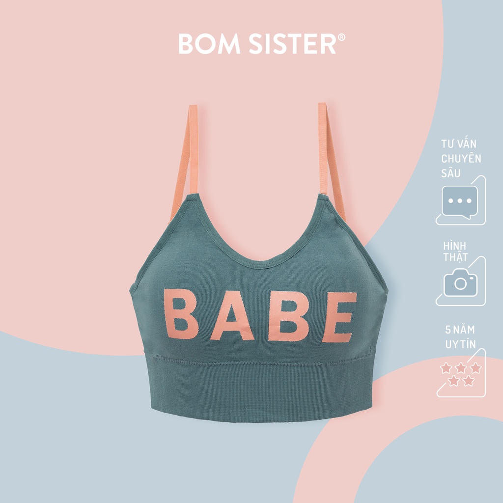Áo lót thể thao mút mỏng croptop khoét lưng hoạ tiết chữ nâng ngực tự nhiên BOM SISTER BR886