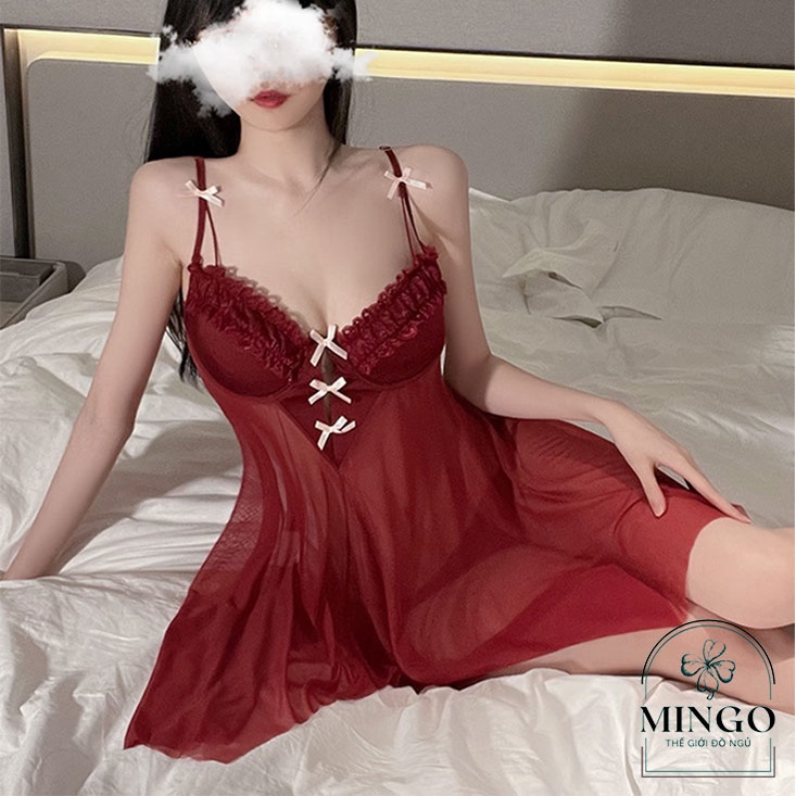 Váy ngủ sexy đầm ngủ gợi cảm 2 dây VOAN phối ren hở lưng nâng ngực quyến rũ ( tặng kèm quần chip lọt khe) VN70