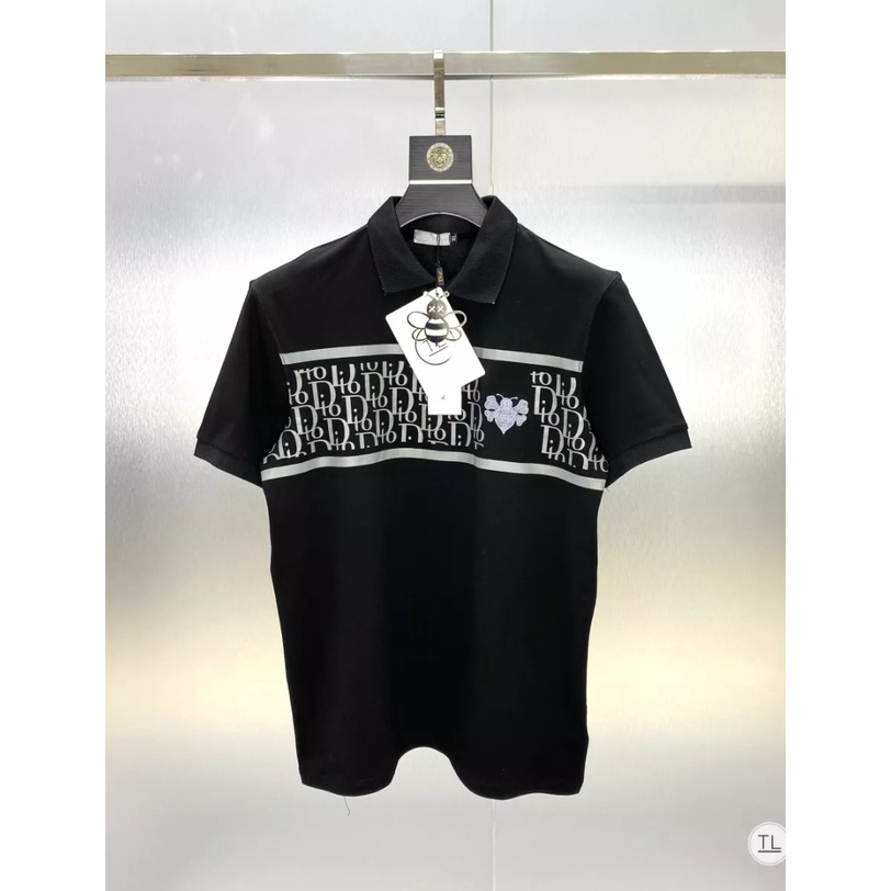 Áo thun nam POLO tay ngắn phối họa tiết vải cotton co giãn 4 chiều thấm hút mồ hôi mẫu mới nhất 2 màu trắng đen cao cấp