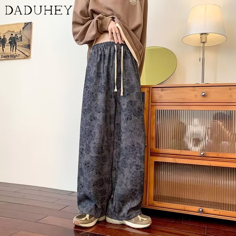 DaDuHey Men's 2022 Trendy All-Matching Ins Hong Kong Style Fashion Loose Corduroy Straight Pants Casual Pants
