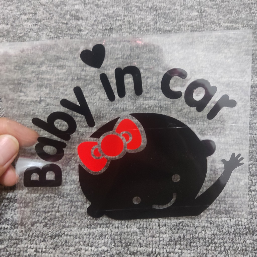 Tem Decal baby in car dán xe đen trắng 13x16cm