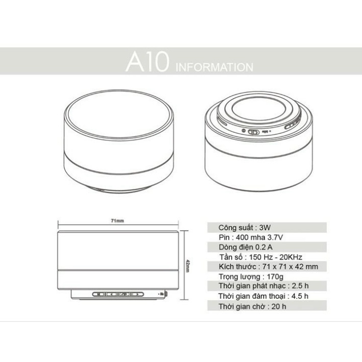 Loa bluetooth mini led nháy vỏ nhôm A10 Âm thanh sống động Bảo Hành Chính Hãng 1 đổi 1 - CHẤT LƯỢNG TUYỆT Đ