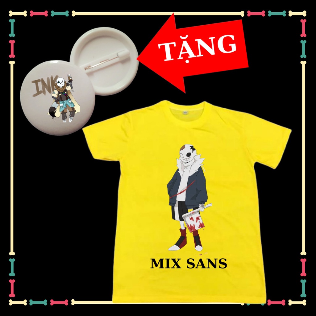 Áo thun Mix Sans Undertale phong cách cho trẻ em từ 10kg đến 90kg Tặng HUY HIỆU Ink Sans