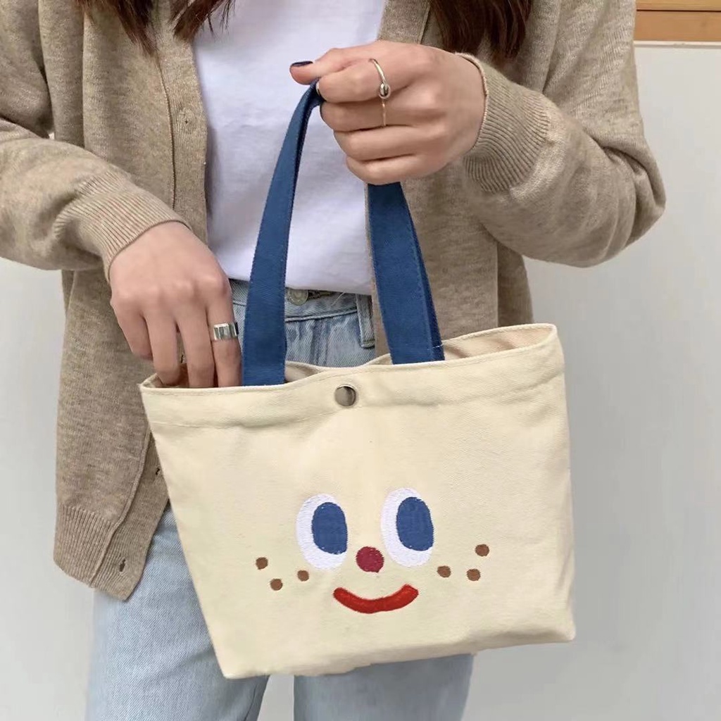 Túi Xách Vải Canvas Mini In Hoạt Hình Dễ Thương