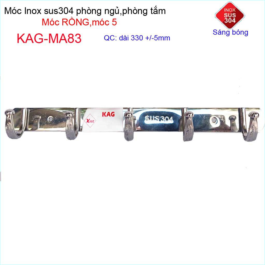 Móc rồng treo quần áo inox 304 cao cấp dày, móc Kace 5 móc treo đồ nhà tắm KAG-MA83