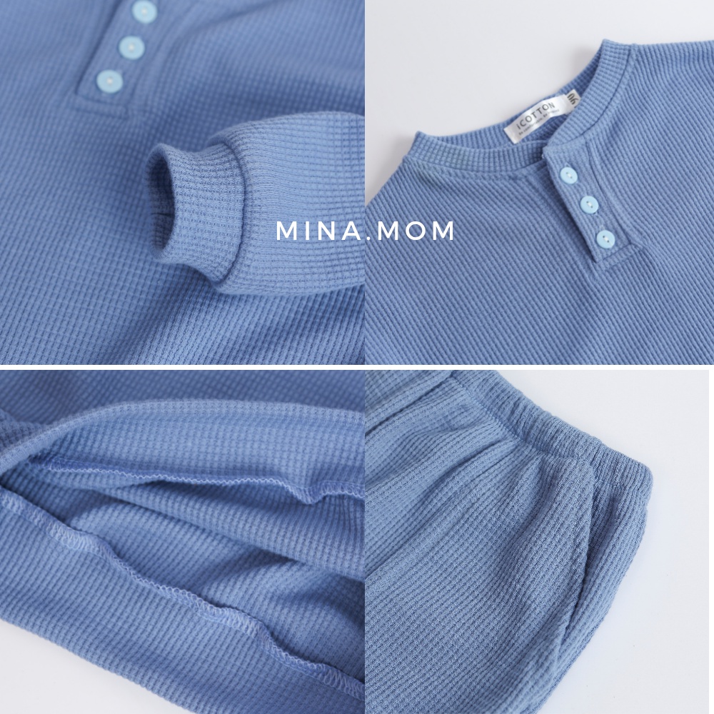 Bộ quần áo thu đông cho bé trai, bé gái mina.mom set đồ bộ dài tay cho bé cotton tổ ong mềm mịn cho bé 1- 6, 7 tuổi