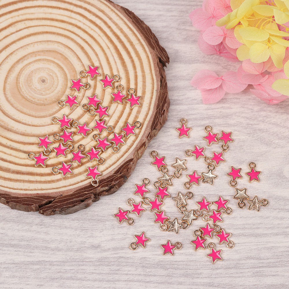 💋MAX 50PCS Gift Enamel Star Charms Candy Color Pentagram Pendants Mini Stars Handmade Necklace 6mm Fashion DIY Accessories Earrings Bracelet Jewelry Making/Multicolor