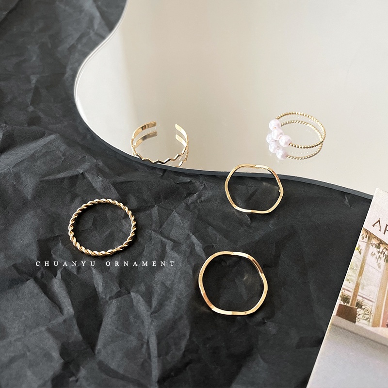 Bộ năm nhẫn ngọc trai giả sang trọng phong cách Hàn Quốc