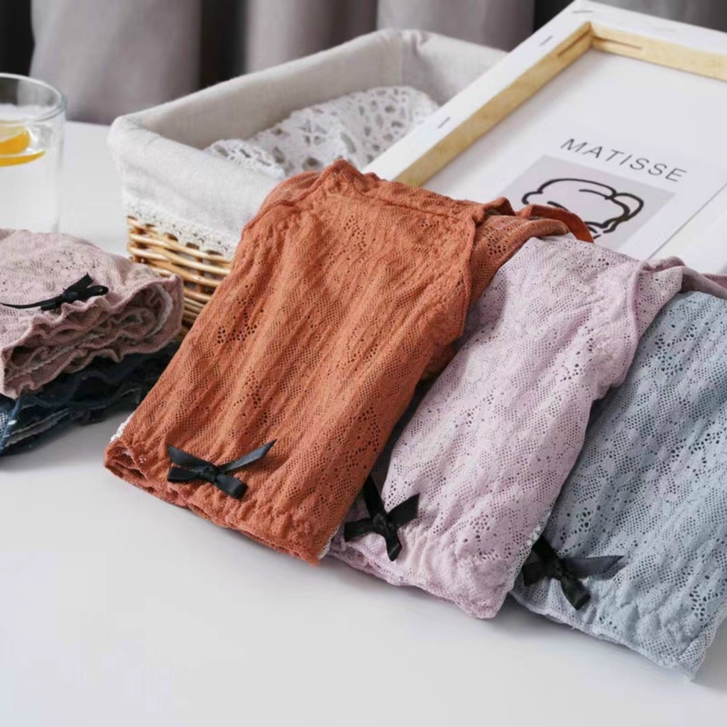 Quần Lót Nữ Ren Họa Tiết Hoa Ren Nơ Đen Sexy Quyến Rủ Min Underwear 156235