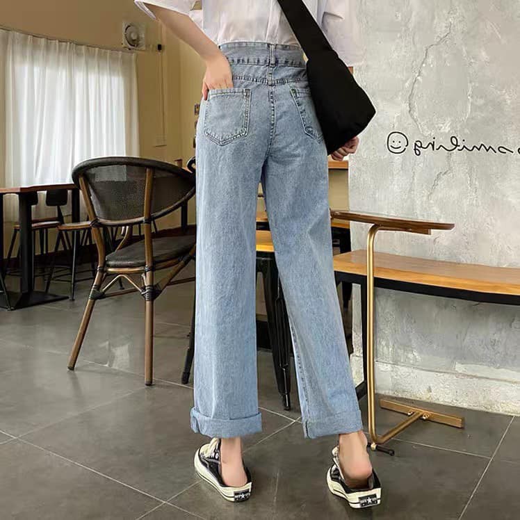 Quần bò nữ ống rộng quần jean dáng dài cạp cao phong cách hàn quốc dáng bao đẹp THỜI TRANG1989