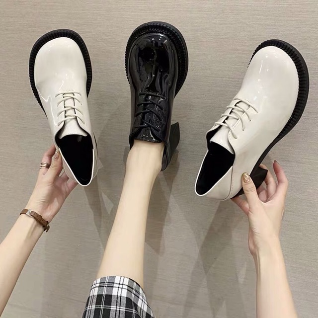 Giày oxford Ulzzang da bóng gót vuông cao 5,5cm