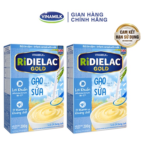 Combo 2 Bột ăn dặm RIDIELAC GOLD Gạo sữa HG 200g/hộp