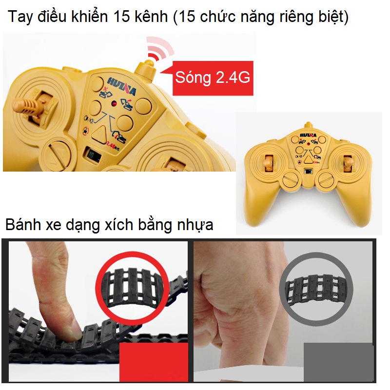 Xe xúc đất điều khiển từ xa Huina Toys 550 gầu xúc kim loại mô hình xe cỡ lớn tỉ lệ 1:14 có âm thanh và đèn