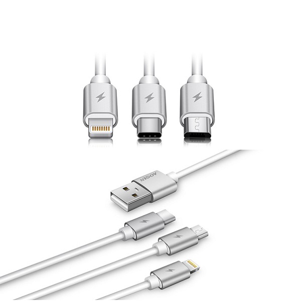 Cáp sạc nhanh điện thoại, máy tính bảng 3 đầu đa năng Aolidz L125