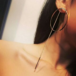 Khuyên tai khoen tròn to phối dây dài độc đáo