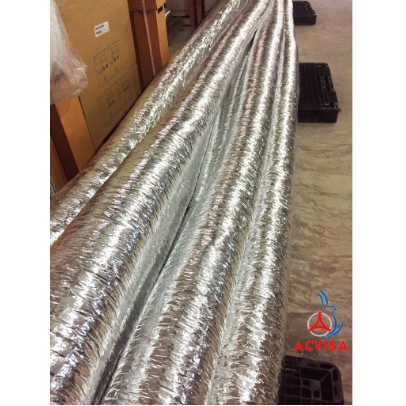 Ống gió bạc ACD Ø100, Ø125mm bảo ôn bông vải Polyester loại: C1, C2, C3 (Cuộn 10 mét, hàng xuất khẩu Châu Âu)