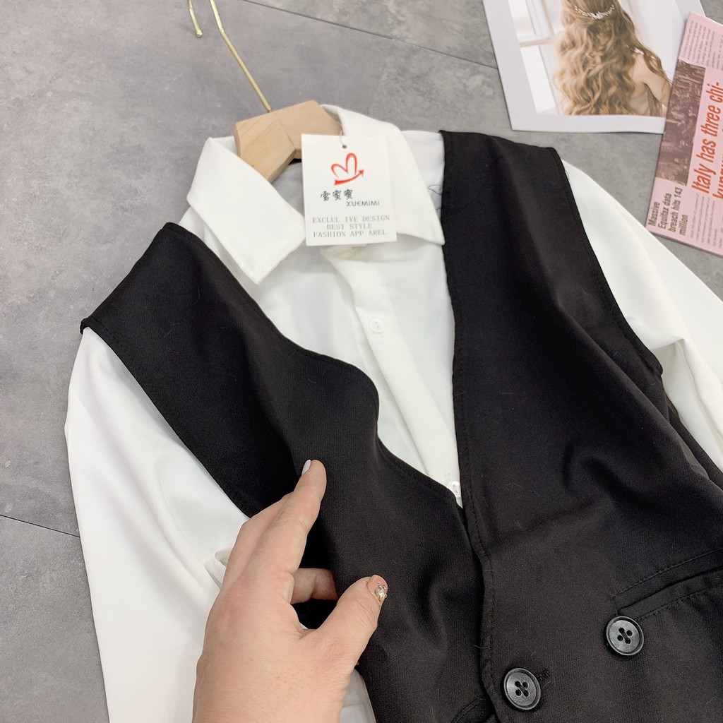 Sét áo sơ mi + áo gile sang chảnh