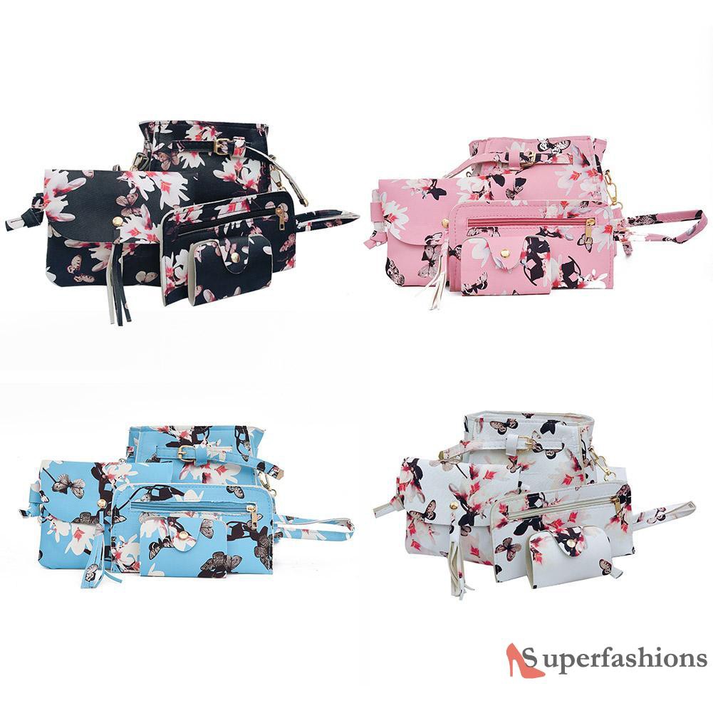 【Hot Sale】4pcs/set Shoulder Bags Clutch Women PU Leather Messenger Flower Print Bags