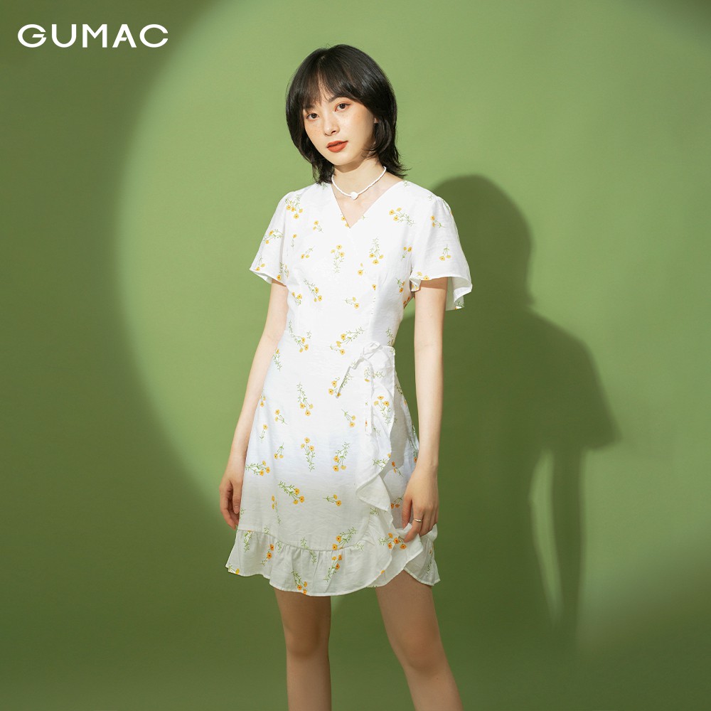 Đầm hoa nữ ôm GUMAC, in họa tiết đẹp, tay ngắn trẻ trung màu trắng đầm dáng xòe DB1115 | BigBuy360 - bigbuy360.vn