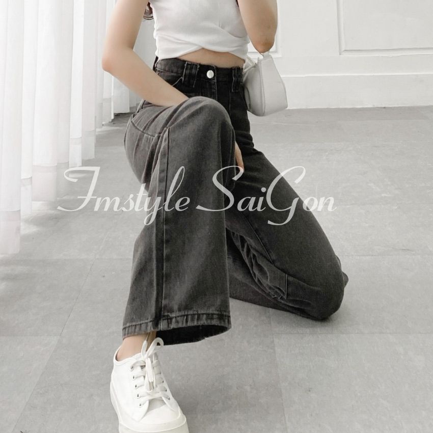 Quần jean nữ ống rộng Fmstyle Saigon quần bò cạp cao suông đen thời trang hàn quốc ulzzang 21QJR05TD2801 | BigBuy360 - bigbuy360.vn