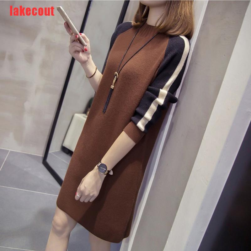 {lakecout}Women Sweater Dress Long Sleeve Knit Dresses Knitted Sundress Casual Mini Loose BZT