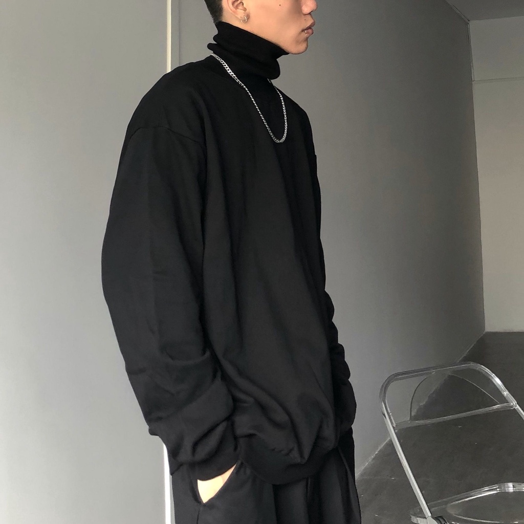 Áo Sweater Cổ Lọ Màu Trơn Tay Dài Dáng Rộng Thời Trang Mới Thu Đông Phong Cách Hàn Quốc Cho Nam Và Nữ