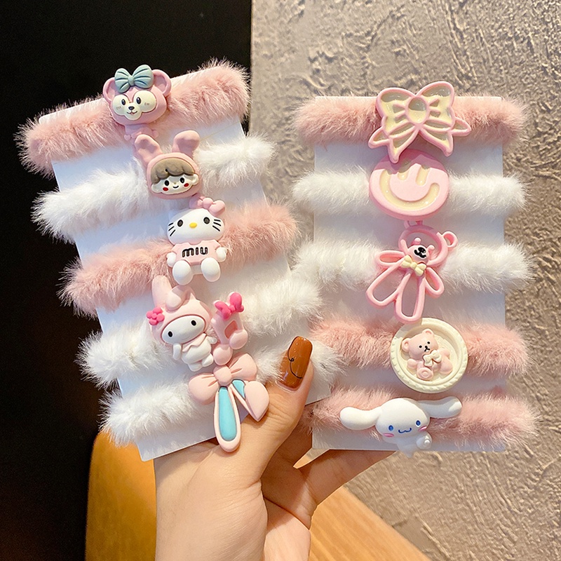 Dây buộc tóc cao su bọc lông nhung họa tiết hoạt hình dễ thương cho nữ