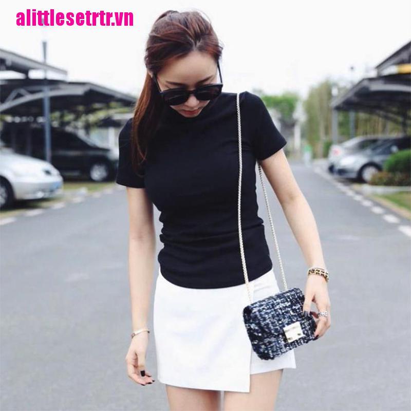 Áo thun tay ngắn dáng ôm cổ lọ phong cách thời trang mùa hè quyến rũ cho nữ