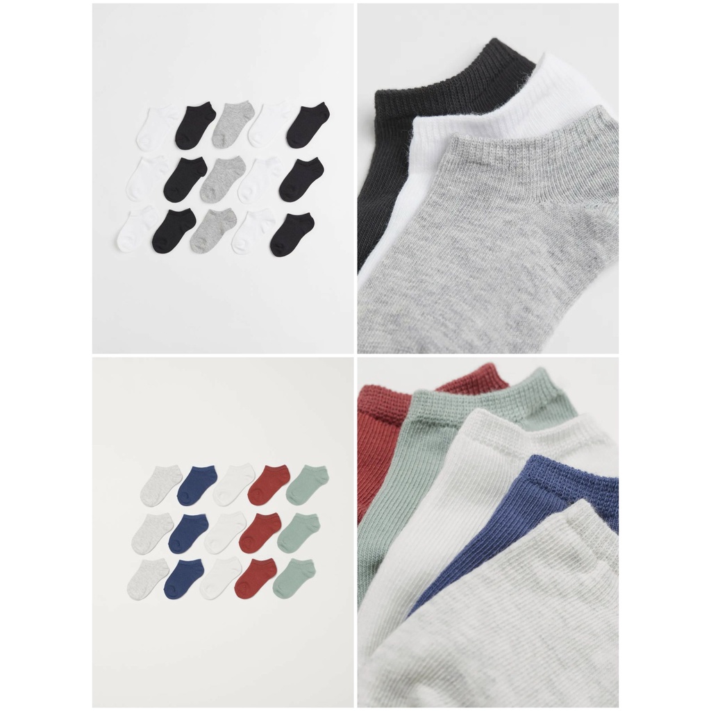 Set 15 đôi tất trắng/đen/xám/đỏ/xanh HM H&M sz 22/24_hàng chính hãng authentic