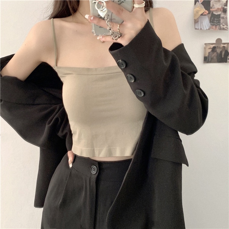 Xiaozhainv Áo hai dây phong cách mùa hè Hàn Quốc trẻ trung quyến rũ cho nữ