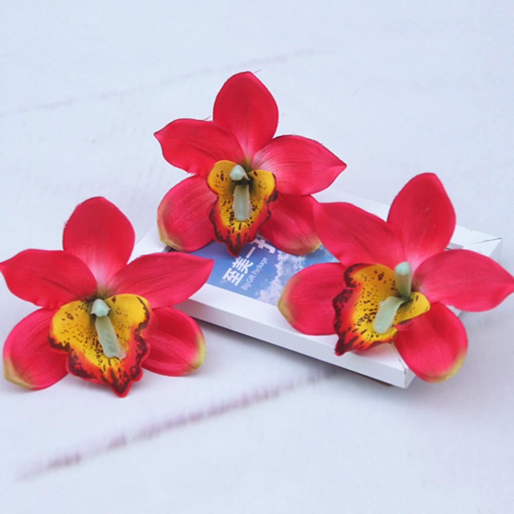 Bộ 10 bông hoa lan giả bằng vải lụa cài tóc