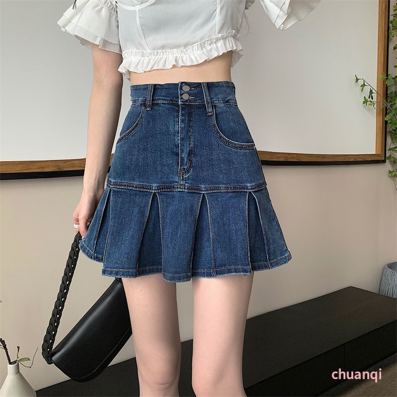Chân Váy Jeans Đuôi Cá Xếp Ly Thời Trang Cho Nữ