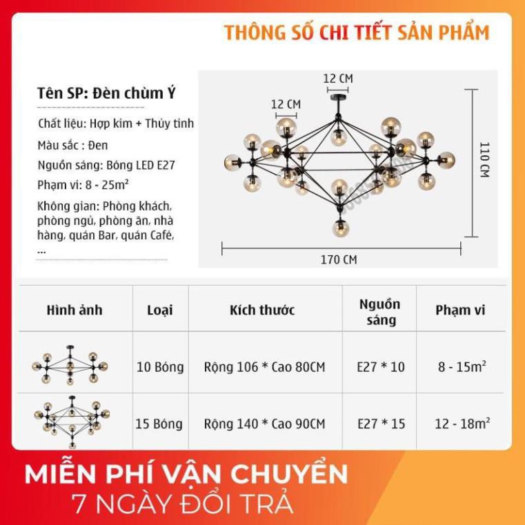 *Bảo hành 12 tháng*Đèn Chùm Phân Tử Ondric 10 bóng - Decor lighting, chùm ý 10 bóng dạng phân tử trang trí phòng khách