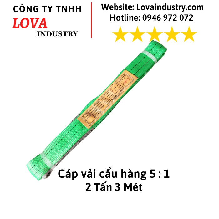 Dây Cáp Vải Cẩu Hàng 2 tấn 3 Mét bản dẹp hệ số an toàn 5 : 1 - Giá Tốt