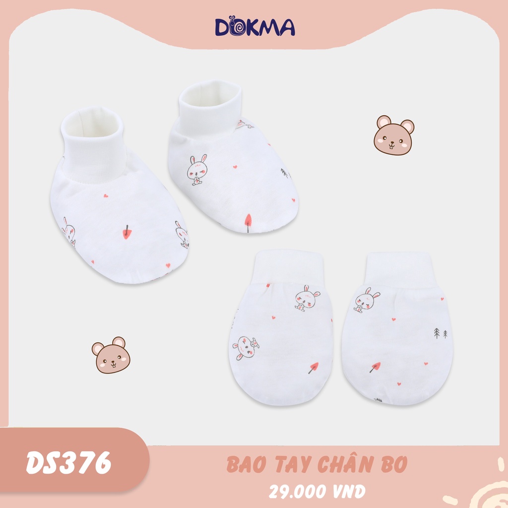 DS376 Set bao tay, bao chân sơ sinh cotton họa tiết Dokma