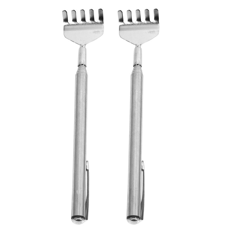 2x Telescopic Stainless Steel Back Scratcher with Pocket Clip