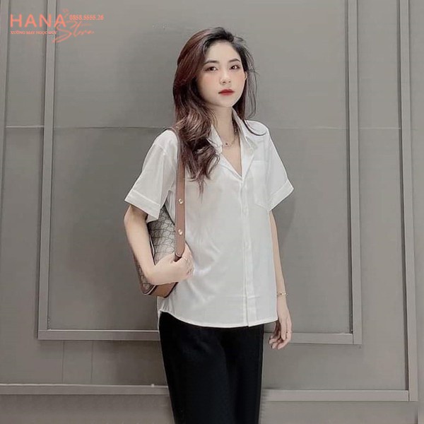 Áo sơ mi tay ngắn form basic chất vải đũi xước Nhật cao cấp mềm mát form size SML.