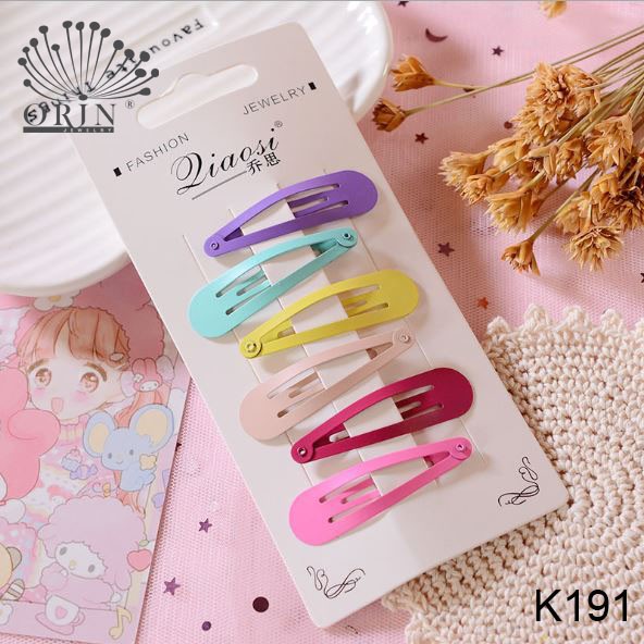 _Set 6 kẹp tóc nhiều màu dễ thương Orin K187 K188 K189 K190 K191 K192 K193 K194 K195 K196