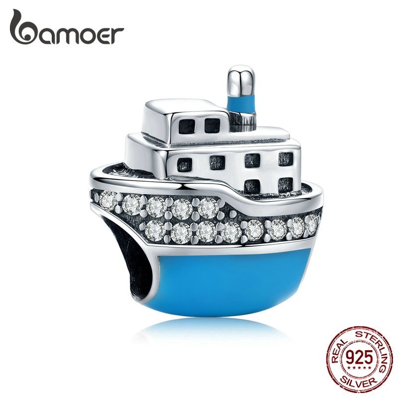 Hạt trang sức Bamoer SCC1379 bằng bạc 925 hình tàu du lịch dùng làm trang sức vòng tay thời trang 3mm