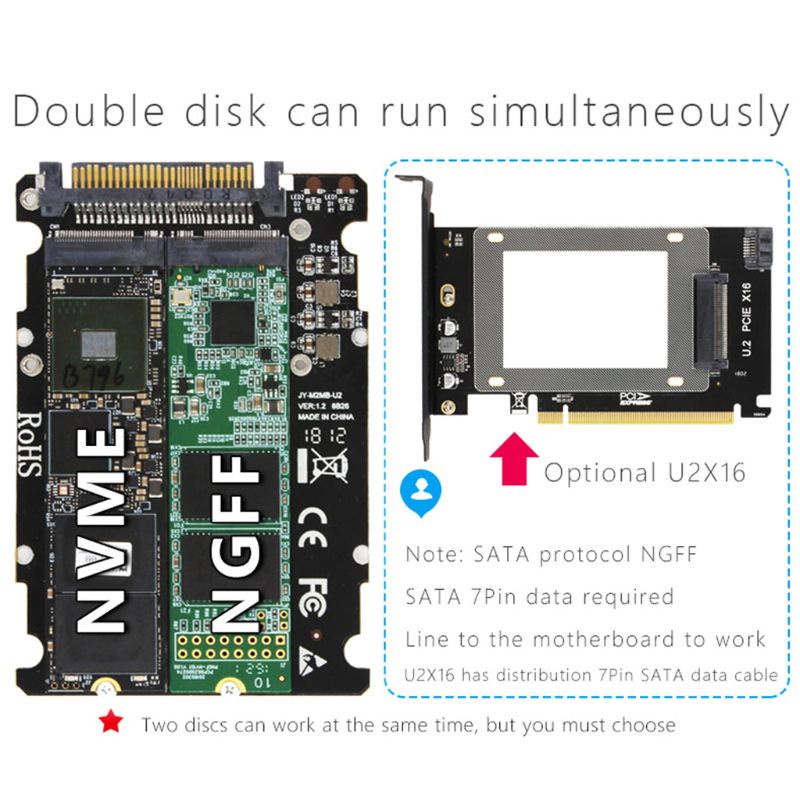 FUN M.2 SSD to U.2 Adapter 2 in 1 M.2 NVMe Key B/M NGFF SSD to PCI-e U.2 SFF-8639 Adapter PCIe M2 Converter Desktop Computer