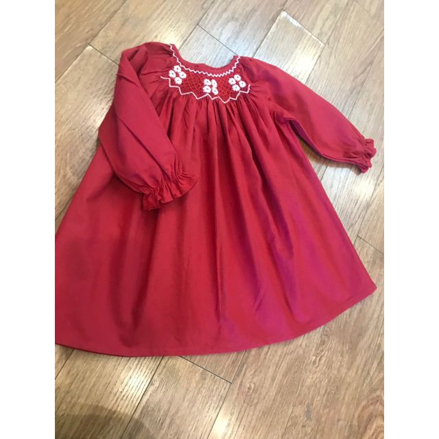 Váy smock đỏ đô cho bé